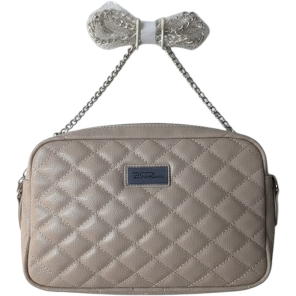 Bella Russo Quilted Crossbody Bag Taupe Beige Silver Chain Strap